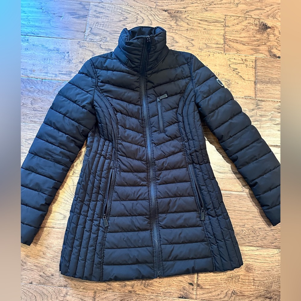 Nautica Black Hooded Water-Resistant Quilted Puffer Jacket Size XS